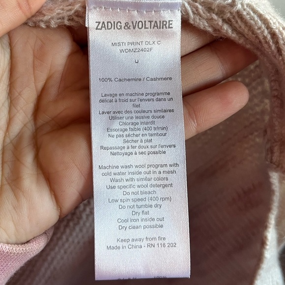 Zadig & Voltarie Deluxe Misti Print 100% Cashmere Beige Open Front Cardigan - Picture 5 of 13